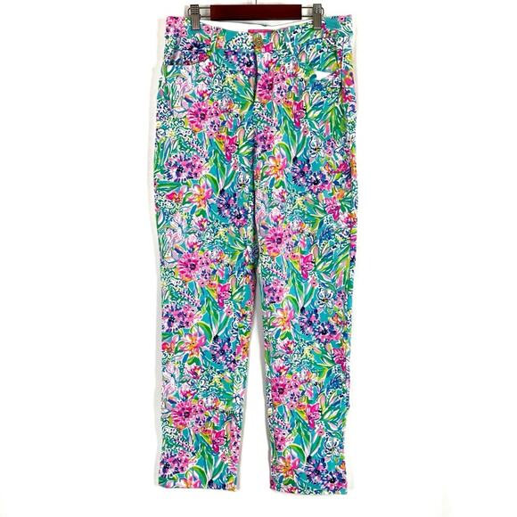 Lilly Pulitzer | Bright Colorful Floral Print Pants Stretchy Rayon Blend 6 - Picture 1 of 9